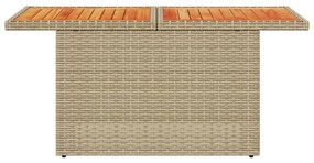 bézs polyrattan és akácfa kerti asztal 100 x 55 x 73 cm