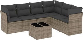vidaXL 7 részes szürke polyrattan kerti ülőgarnitúra párnákkal