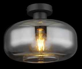 Globo 15566D Mennyezeti könnyűfém matt fekete, füstszínű üveg, ø: 280mm, M:205mm, nem tartozék: 1x E27 40W 230V
