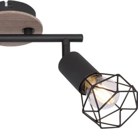 Globo 54802S-2H Spotlámpa fekete fém, barna fa betéttel. HxSZxM:220x100x180, fényforrás nélkül 2xE14 40W 230V