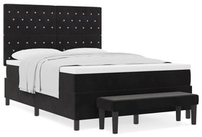 Box Spring Ágy Matraccal és Pad Fekete 140x190 cm Bársonyos