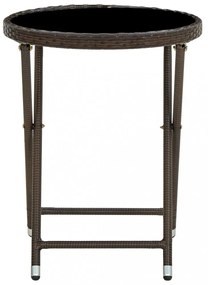 barna polyrattan és edzett üveg teázóasztal 60 cm
