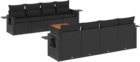 vidaXL 9 részes fekete polyrattan kerti ülőgarnitúra párnákkal