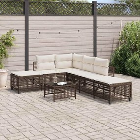 3 részes barna polyrattan kerti sarokkanapészett párnával