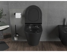 Mexen Rico, falra akasztható wc csésze 490x360x370 mm, Perem nélküli Tornado + duroplast wc ülőke, matt fekete, 30720185T
