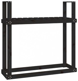 fekete tömör fenyőfa tűzifatartó állvány 110x35x108,5 cm