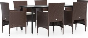 vidaXL 7 részes barna és fekete kerti étkezőgarnitúra párnákkal