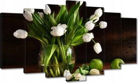 Vászonkép 140x80 Fehér tulipánok Sötét háttér