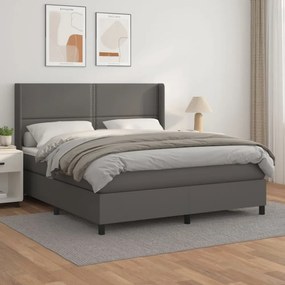 szürke műbőr rugós ágy matraccal 160 x 200 cm