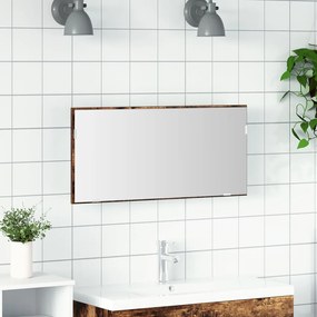 Fürdőszobai Tükrös Szekrény LED Fénnyel, Füstölt Tölgy, 80x37 cm