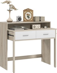 HOMCOM Bővíthető Konzolasztal 2 Kihúzható Polccal, 2 Fiókkal és 2 Stabilizáló Kerekekkel - 95x35x87 cm, Tölgy | Aosom
