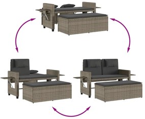 szürke polyrattan dönthető kerti pad párnával