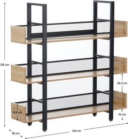 3 polcos polcállvány, tölgy/fekete, KILIS NEW TYP 1