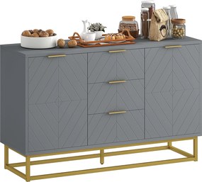 HOMCOM Modern Tálalószekrény 3 Fiókkal, 2 Ajtóval és Állítható Polccal 120x40x76 cm Szürke | Aosom