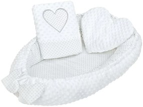 New Baby luxus fészek párnával és takaróval, MinkyHeart, fehér színben