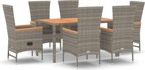 vidaXL 7 részes szürke polyrattan kerti étkezőgarnitúra párnával