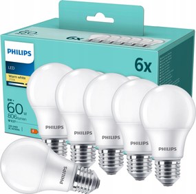 Led izzó Philips E27 A60 8W 60W 806lm 2700K Prémium Meleg Szín 6 db