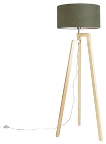 Háromlábú állólámpa fa árnyékolóval 50 cm zöld - Puros