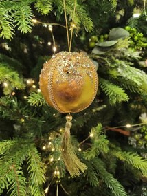 Arany színű karácsonyi gömb bojttal 17cm