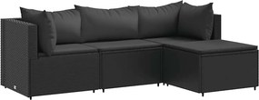vidaXL 4 részes fekete polyrattan kerti ülőgarnitúra párnákkal