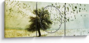Kép - Festett madárállomány (órával) (90x30 cm)