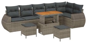 vidaXL Kerti Kanapé Szett párnával tárolóval 9 pcs Szürke Poly Rattan