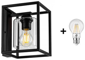 Glimex CAGE fali lámpa fekete / átlátszó 1x E27 + ajándék LED izzó