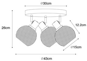 Design spotlámpa fekete füstüveggel 3-lámpás kerek - Chico