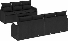 vidaXL Kerti Kanapé Szett Fekete 55 x 55 x 37 cm polirattan