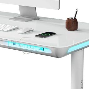 NOMO állítható magasságú elektromos íróasztal, 120x60cm, USB, RBG, fehér