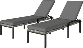 Outsunny 2 darabos polirattan napozóágy, 5 pozícióban állítható háttámla, levehető párna, időjárásálló kültéri fekvőszék — max. 120 kg, kert/medence/t