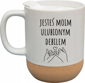 Fehér Bögre Fedéllel És Parafa Aljjal Ajándék Kedvenc