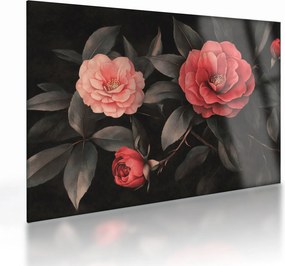 Üveg kép - Vörös virágok sötét háttér előtt (70x50 cm)