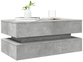 betonszürke dohányzóasztal LED-lámpákkal 90x50x40 cm