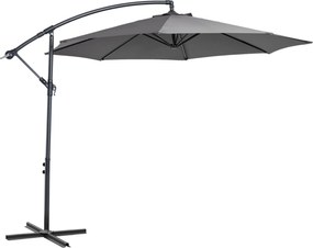 Outsunny Félkarú Napernyő Ø300 cm Dönthető Napernyő UV Védelemmel, Kézi Kurblis Napernyő Állvánnyal, Piac Napernyő Kert Napernyő Terasz Szürke | Aosom
