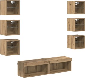 vidaXL TV szekrény LED -es lámpákkal fiókkal 8 pcs Artisan tölgy Üveg