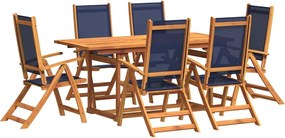 vidaXL 7 részes tömör akácfa és textilén kerti étkezőgarnitúra