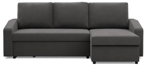 Zeus sarokkanapé, 1 ágyneműtartóval, döntött kartámasz, szövet anyag, univerzális oldal, hab töltet, szürke