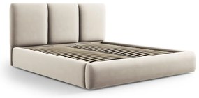 Krémszínű bársony kárpitozott ágyneműtartós franciaágy ágyráccsal 140x200 cm Brody – Mazzini Beds