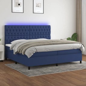 kék szövet rugós és LED-es ágy matraccal 200 x 200 cm