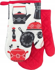 Konyhai kesztyű 18x27 mágnessel 2 db fehér piros konyhai eszköz