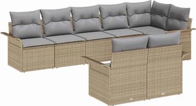 vidaXL Kerti Kanapé Szett tárolóval 8 pcs Bézs polirattan