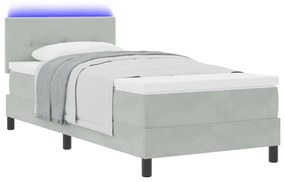 Boxspring Ágy Mattress-szel és LED Fénnyel Szürke 90x200 cm Bársony