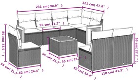 9 részes szürke polyrattan kerti ülőgarnitúra párnákkal