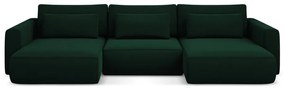 Zöld bársony kinyitható-tárolóhelyes (U alakú) sarokkanapé Kapua – Makamii
