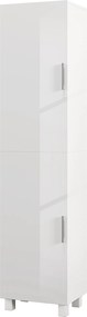 HOMCOM Modern, Tértakarékos Fürdőszobai Oszlop Két Szekrénnyel, Magas Fürdőszobai Szekrény Állítható Polcokkal Fehér MDF-ből, 40x30x167,5 cm, Fényes F