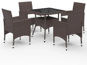 5 részes barna polyrattan és edzett üveg kerti étkezőszett