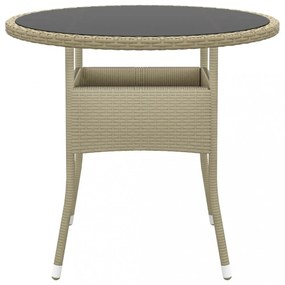 bézs polyrattan és edzett üveg kerti asztal Ø80 x 75 cm
