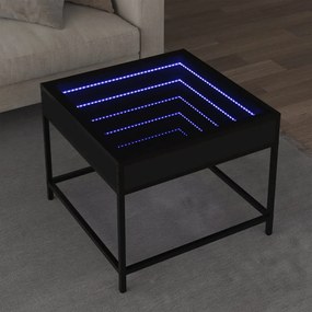 Fekete végtelen hatású LED-es dohányzóasztal 50 x 50 x 41 cm