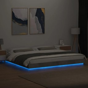 betonszürke szerelt fa ágykeret LED-del 180x200 cm